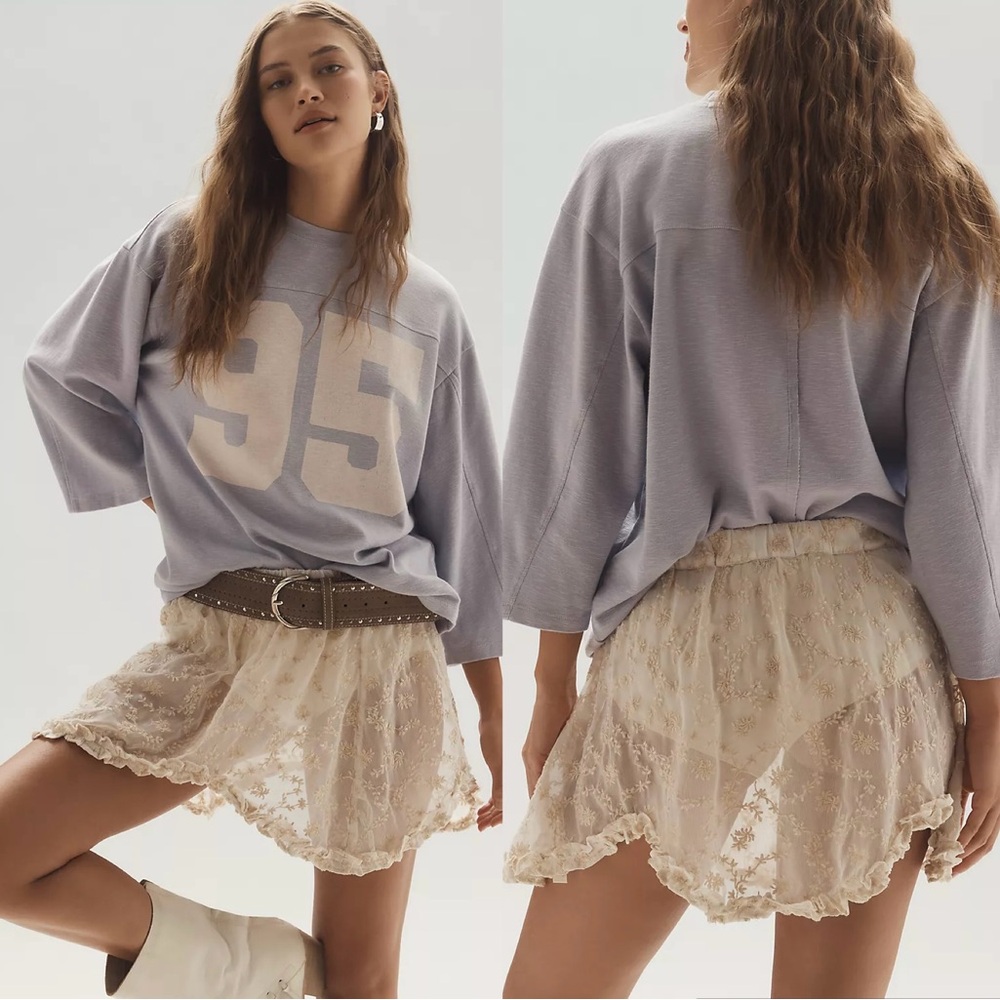 NWT $68 Anthropologie Ivory-Colored Lace Detailing Mini Pull-On Skirt XS